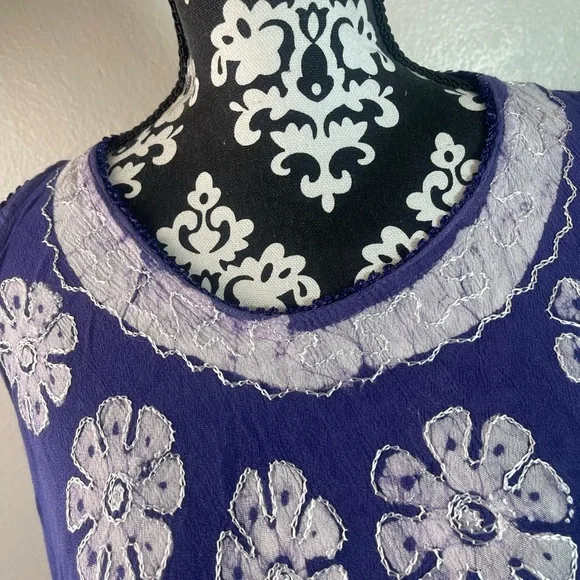 True Rock Purple Floral Embroidered Sleeveless Shift Dress Boho One Size - Picture 6 of 9
